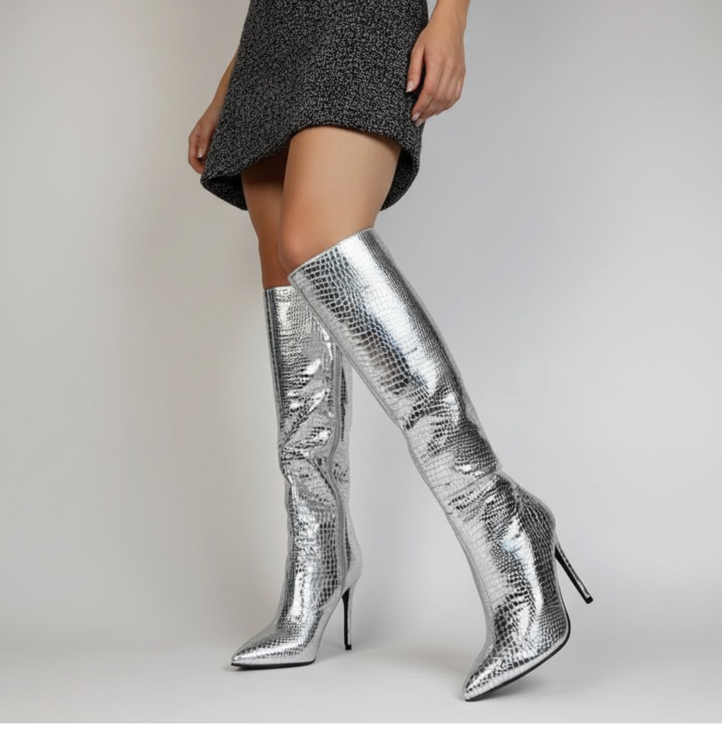 NAOMI CROC PRINT BOOT SILVER