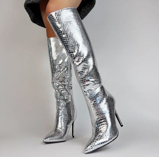 NAOMI CROC PRINT BOOT SILVER